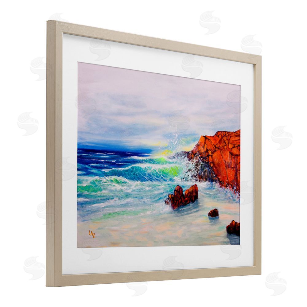Lee Ann Zirbes Deep Blue Rocky Beach Brown Framed Print Under Glass Wall Art