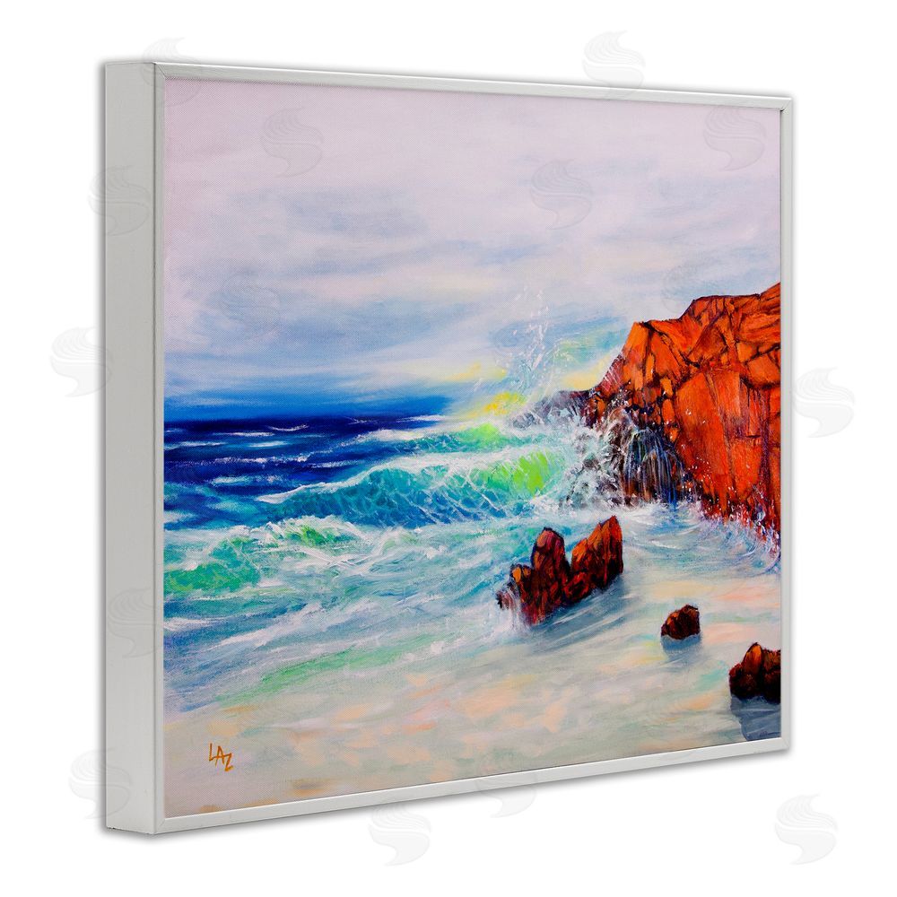 Lee Ann Zirbes Deep Blue Rocky Beach White Framed Giclee Wall Art Print