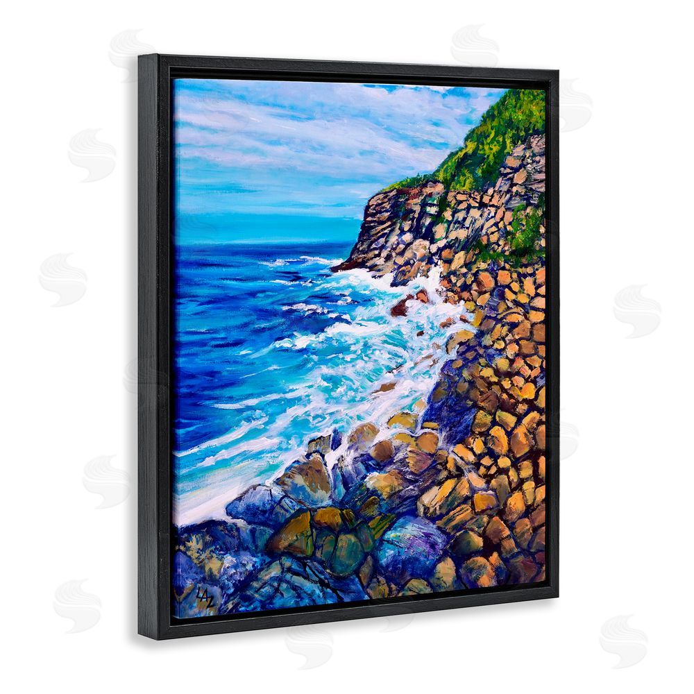 Lee Ann Zirbes Cliffside Ocean Spray Black Floating Frame Canvas Wall Art Print