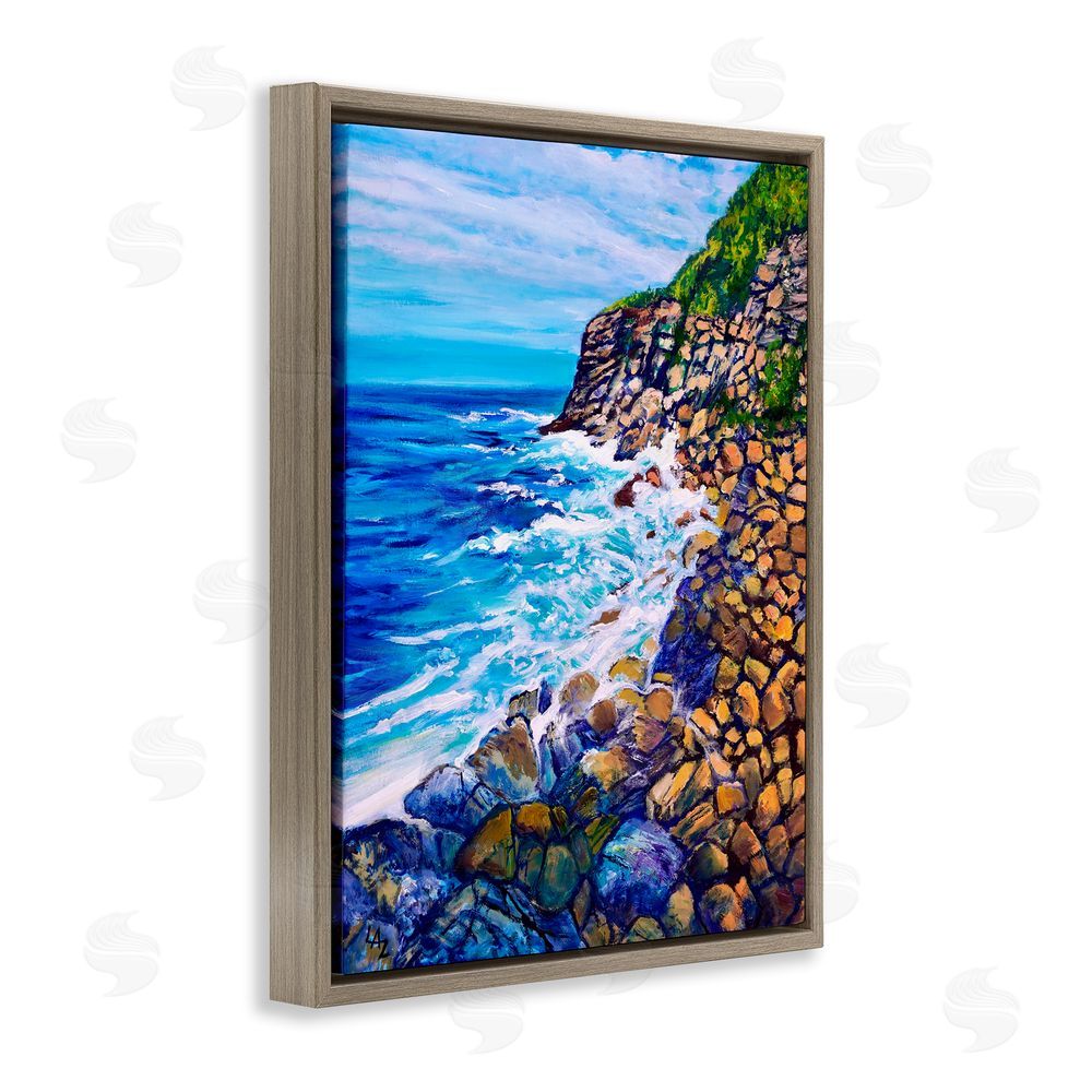 Lee Ann Zirbes Cliffside Ocean Spray Brown Floating Frame Canvas Wall Art Print