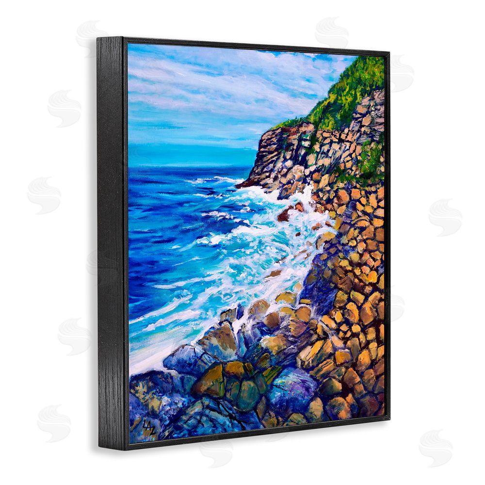 Lee Ann Zirbes Cliffside Ocean Spray Black Framed Giclee Wall Art Print