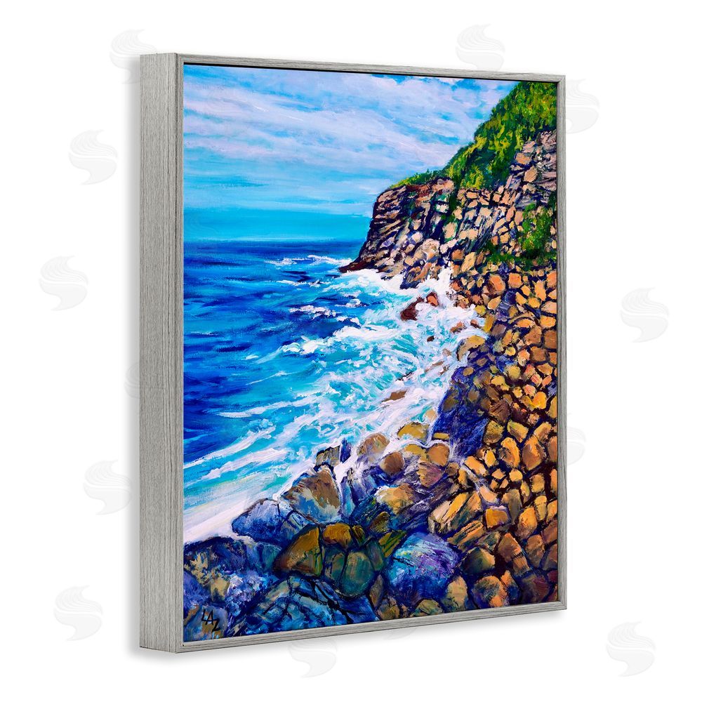 Lee Ann Zirbes Cliffside Ocean Spray Gray Framed Giclee Wall Art Print