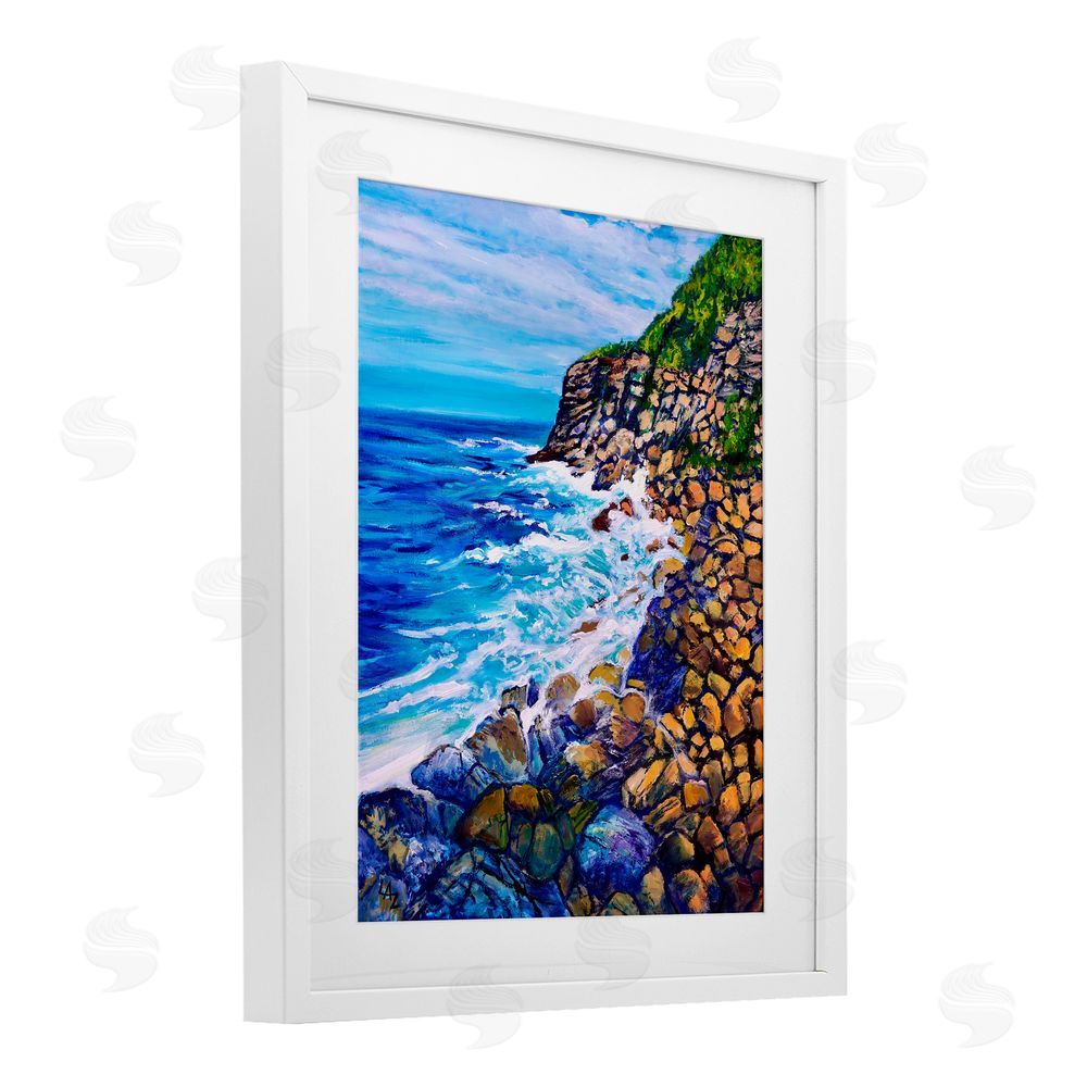 Lee Ann Zirbes Cliffside Ocean Spray White Framed Print Under Glass Wall Art