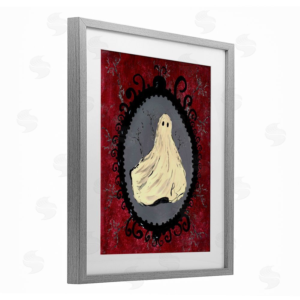 Kara Keller Designs Gothic Vintage Ghost Gray Framed Print Under Glass with White Mat Wall Art