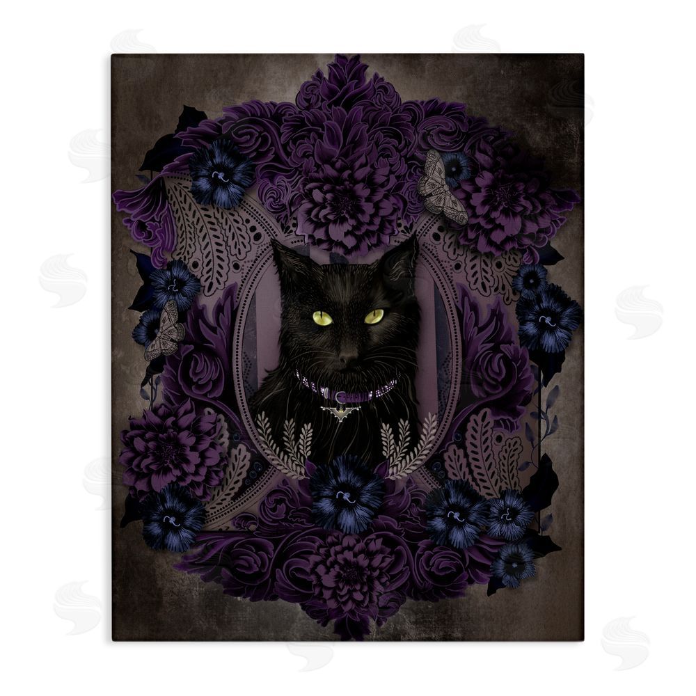 Lori Mosley Black Cat with Gothic Florals Canvas Wall Art Print