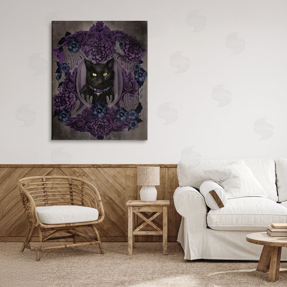 Lori Mosley Black Cat with Gothic Florals Canvas Art on Wall