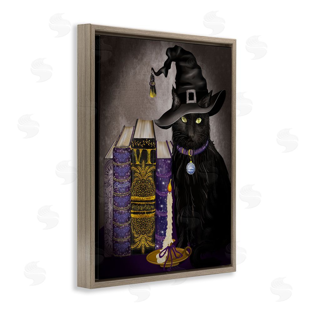 Lori Mosley Black Cat Gothic Books Brown Floating Frame Canvas Wall Art Print