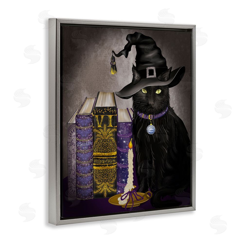 Lori Mosley Black Cat Gothic Books Gray Floating Frame Canvas Wall Art Print