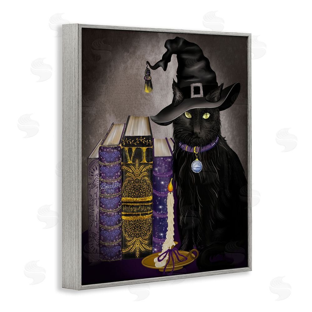 Lori Mosley Black Cat Gothic Books Gray Framed Giclee Wall Art Print