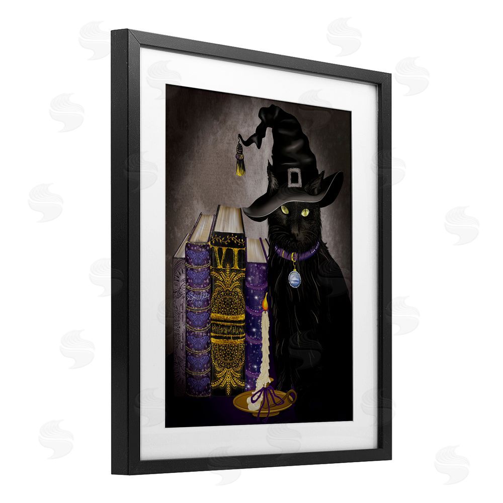 Lori Mosley Black Cat Gothic Books Black Framed Print Under Glass with White Mat Wall Art