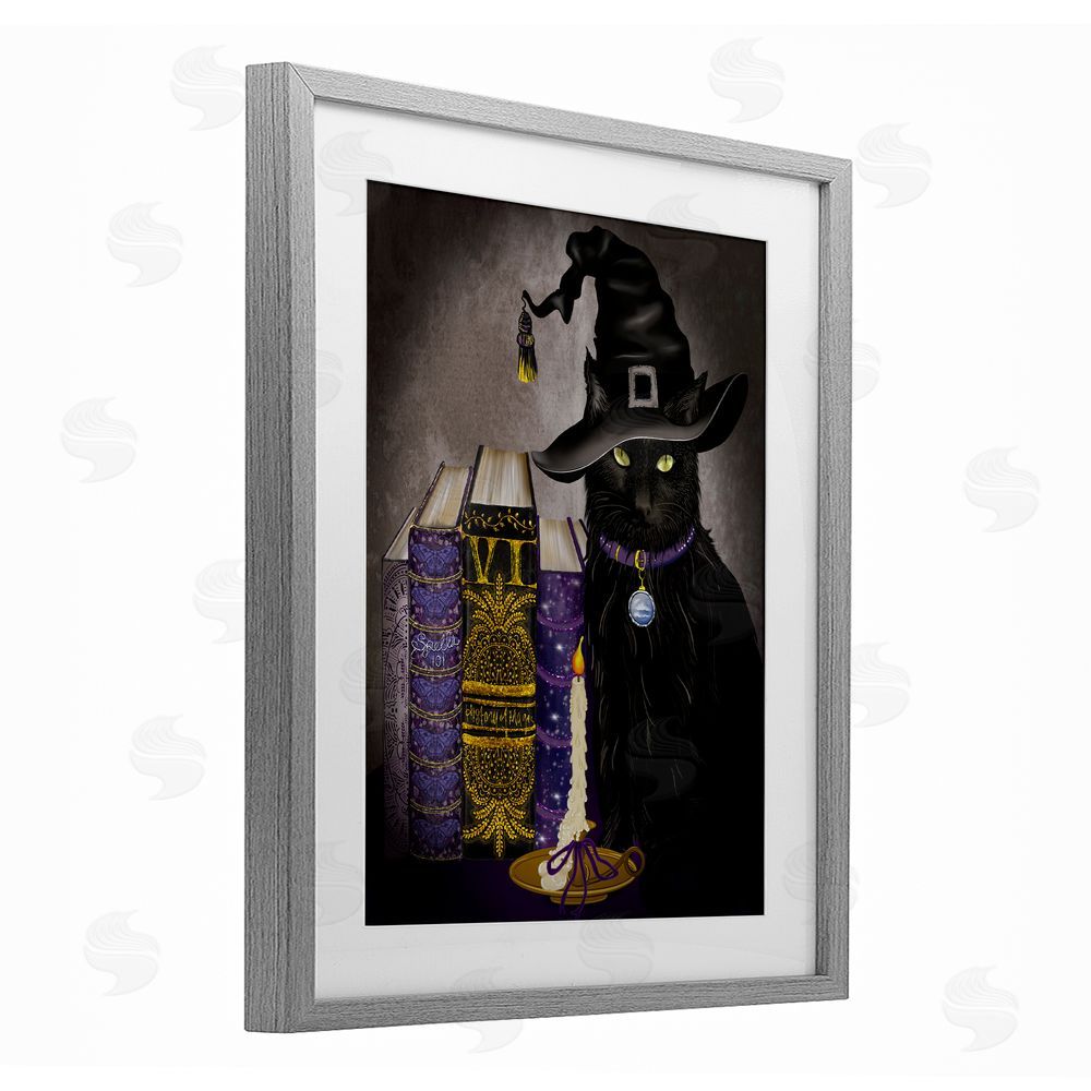 Lori Mosley Black Cat Gothic Books Gray Framed Print Under Glass with White Mat Wall Art