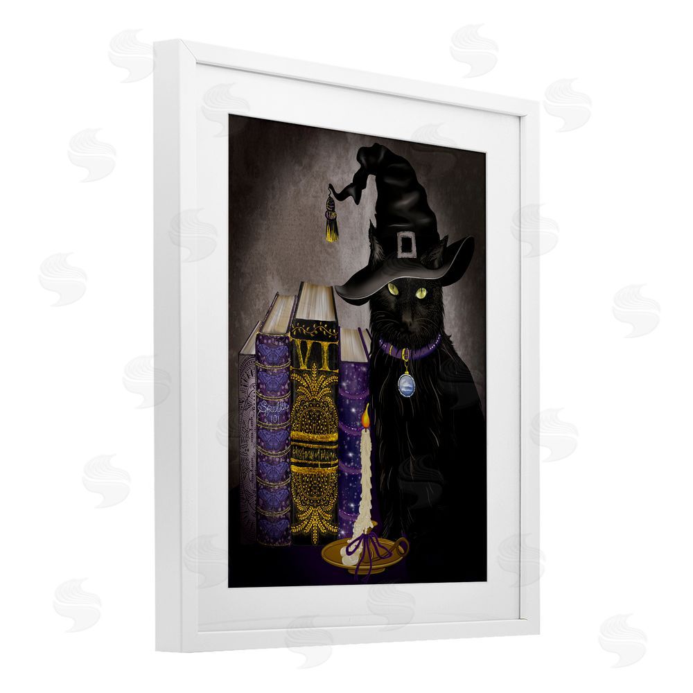 Lori Mosley Black Cat Gothic Books White Framed Print Under Glass with Mat Wall Art