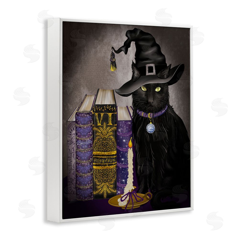 Lori Mosley Black Cat Gothic Books White Framed Giclee Wall Art Print