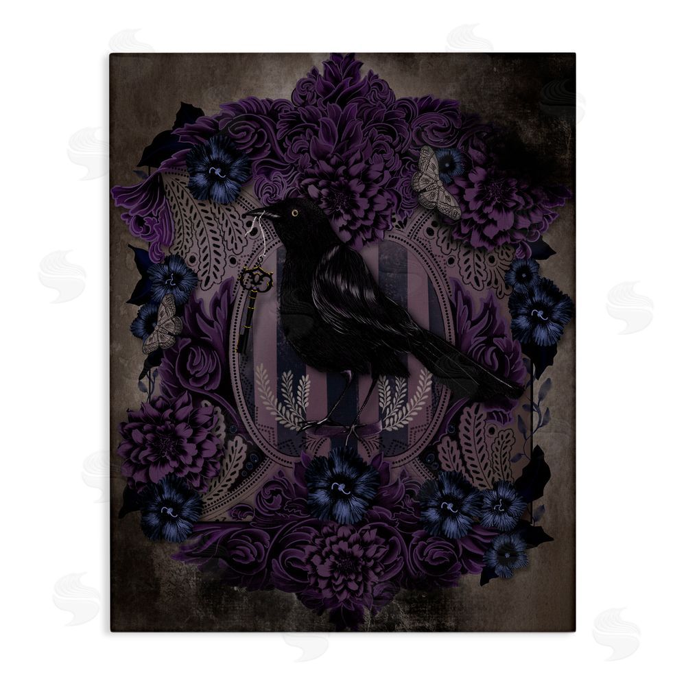 Lori Mosley Raven with Gothic Florals Canvas Wall Art Print
