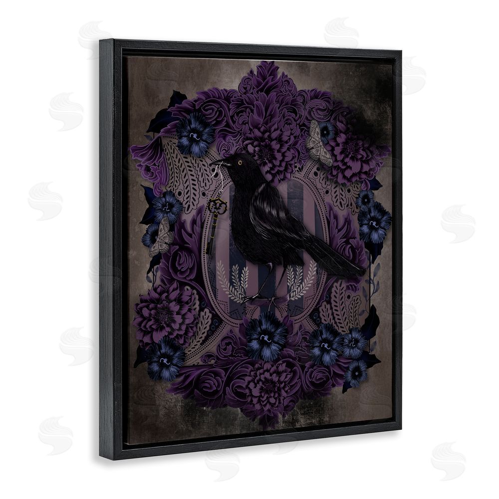 Lori Mosley Raven with Gothic Florals Black Floating Frame Canvas Wall Art Print