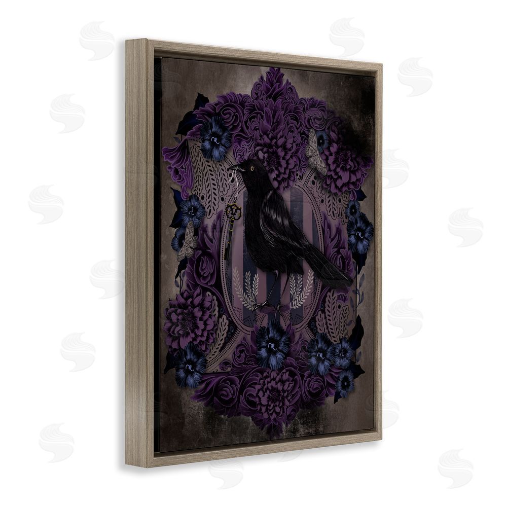 Lori Mosley Raven with Gothic Florals Brown Floating Frame Canvas Wall Art Print