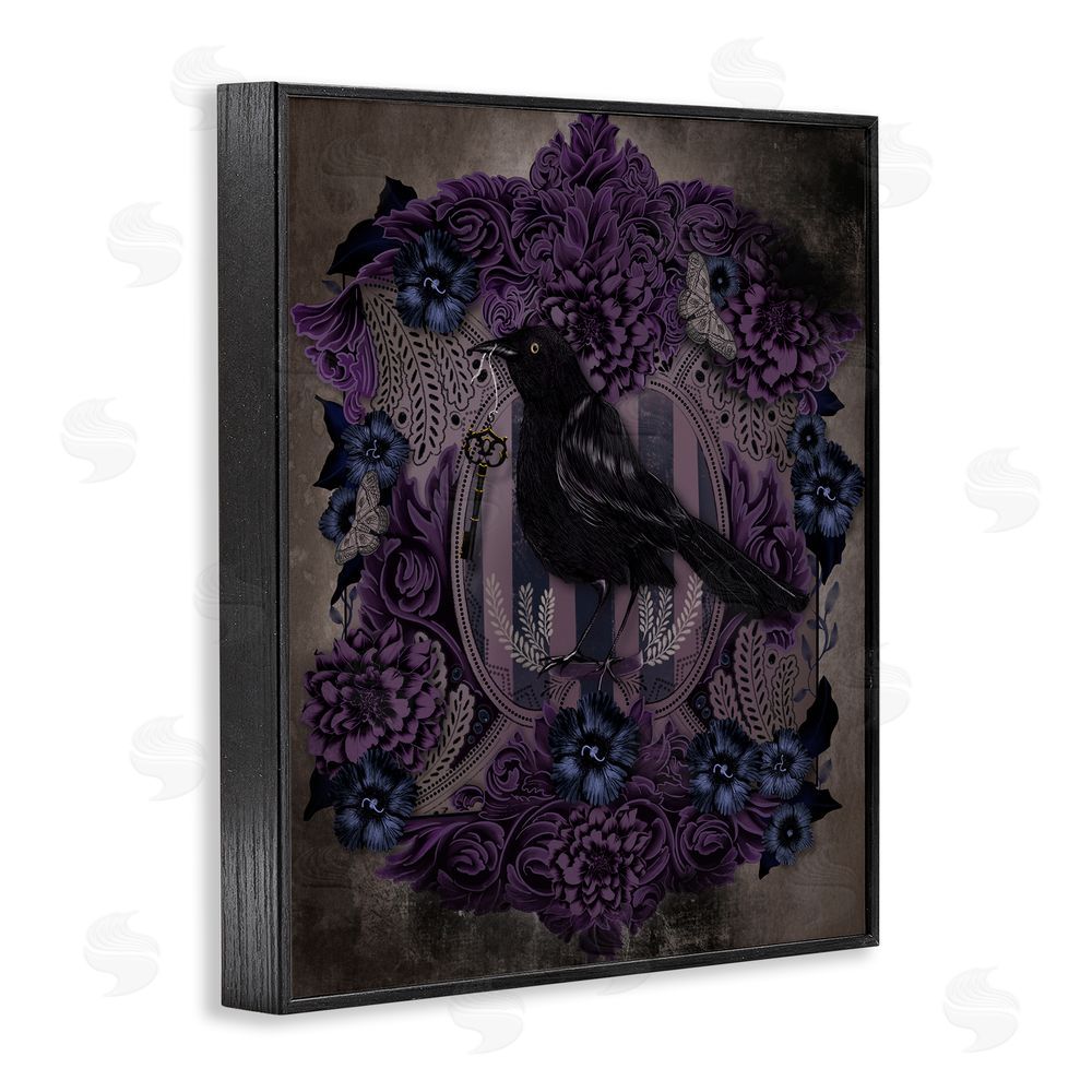 Lori Mosley Raven with Gothic Florals Black Framed Giclee Wall Art Print