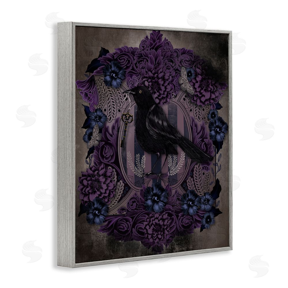 Lori Mosley Raven with Gothic Florals Gray Framed Giclee Wall Art Print