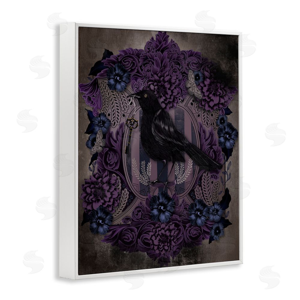 Lori Mosley Raven with Gothic Florals White Framed Giclee Wall Art Print