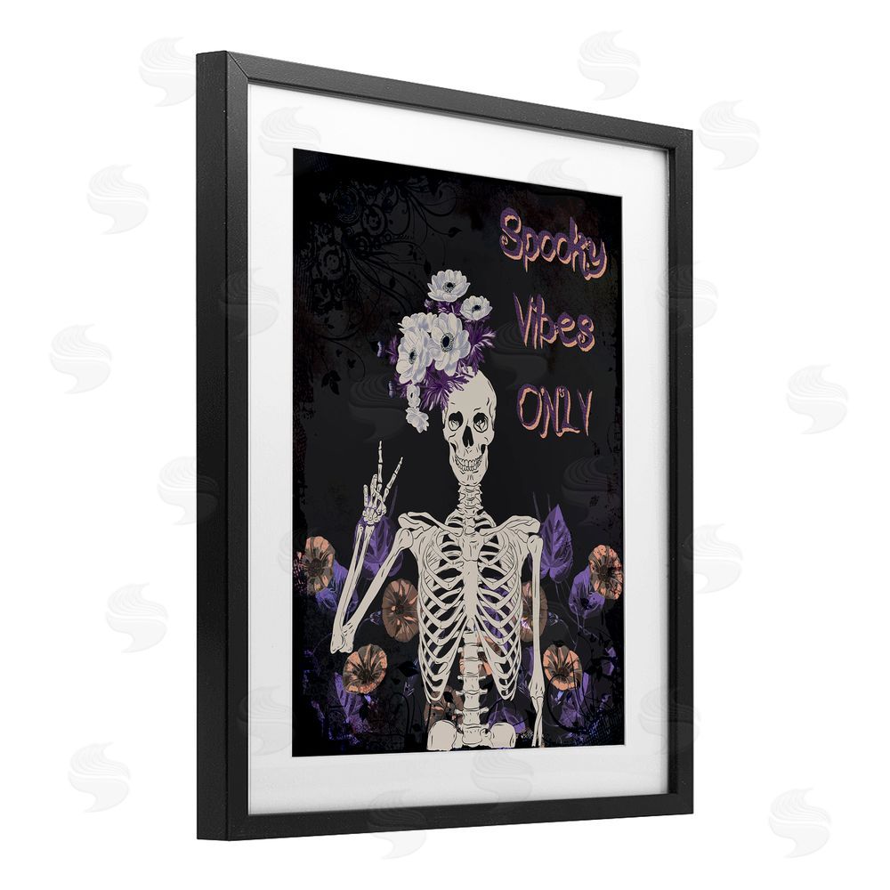 Radhika Modi Spooky Vibes Only Skeleton Black Framed Print Under Glass with White Mat Wall Art