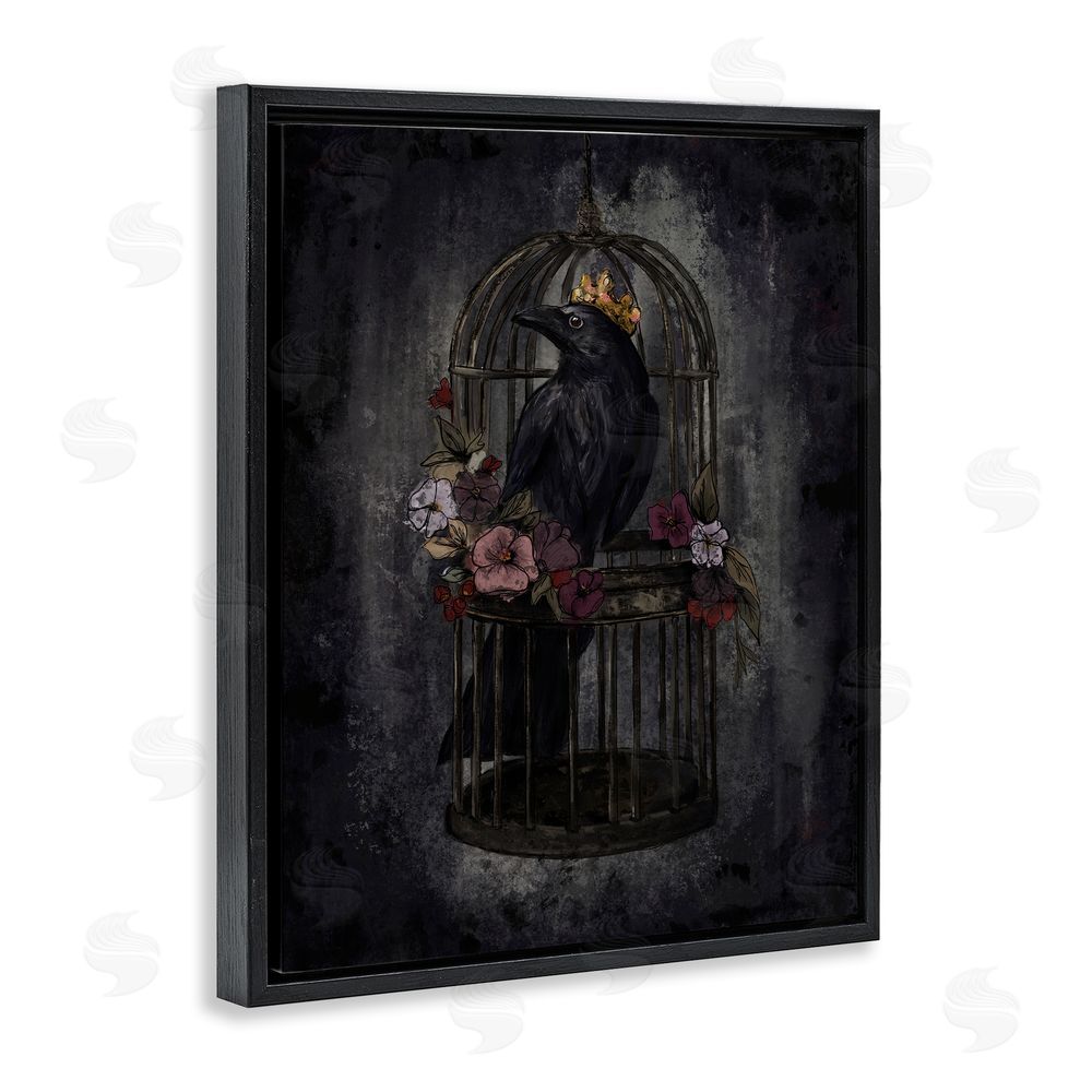 Denise Bartkus Raven King in Cage Black Floating Frame Canvas Wall Art Print