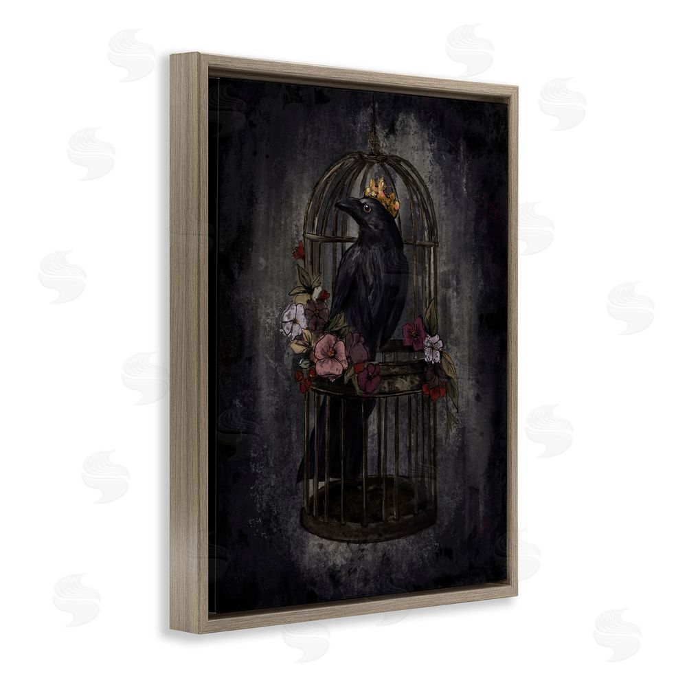 Denise Bartkus Raven King in Cage Brown Floating Frame Canvas Wall Art Print