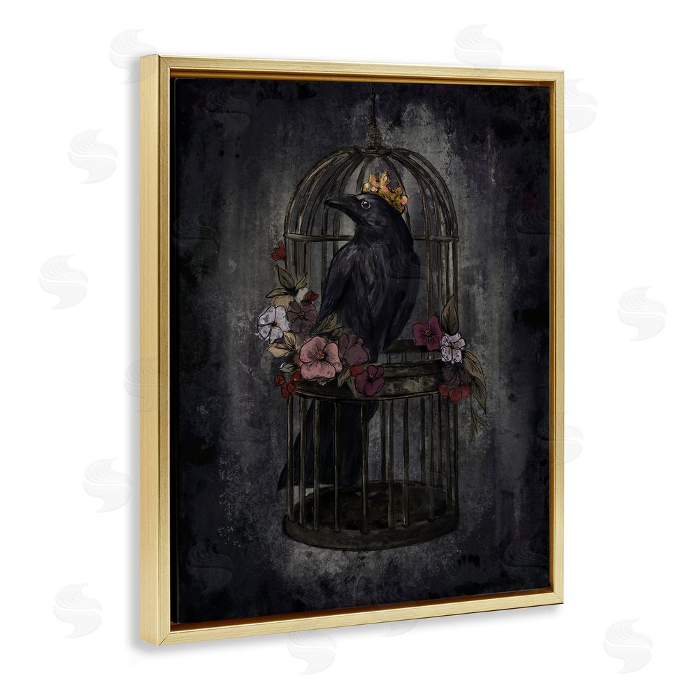 Denise Bartkus Raven King in Cage Gold Floating Frame Canvas Wall Art Print