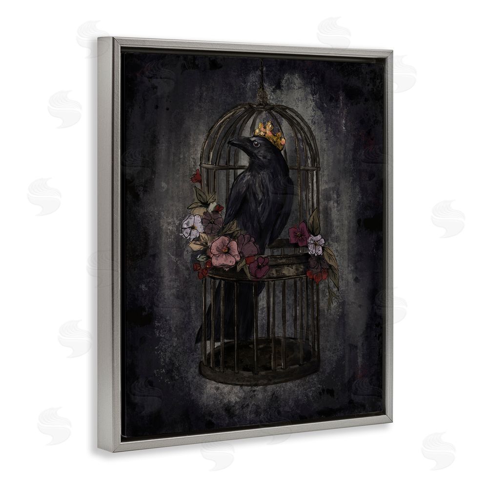Denise Bartkus Raven King in Cage Gray Floating Frame Canvas Wall Art Print