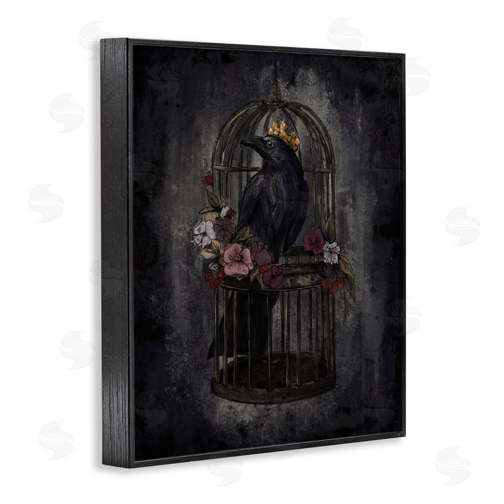 Denise Bartkus Raven King in Cage Black Framed Giclee Wall Art Print