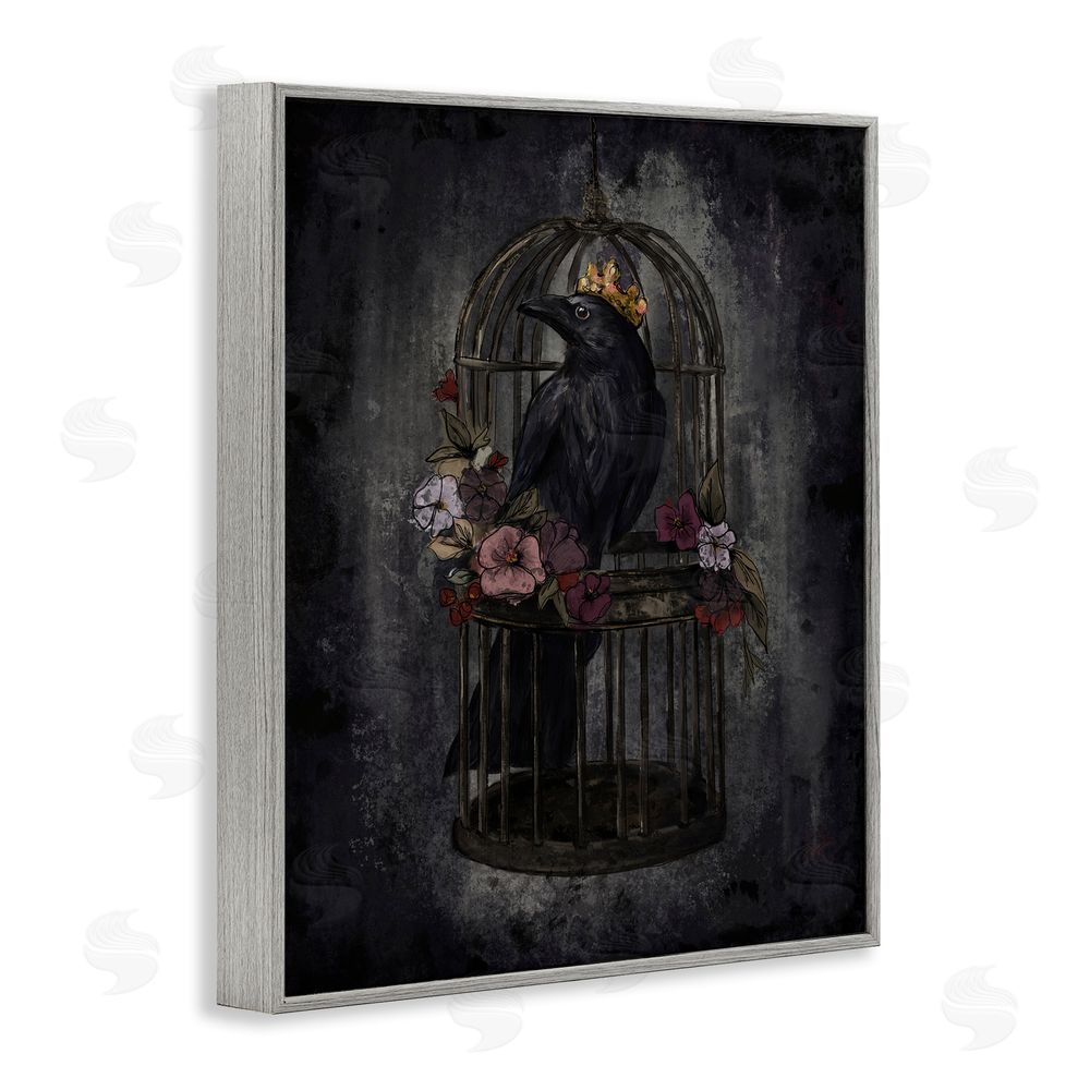 Denise Bartkus Raven King in Cage Gray Framed Giclee Wall Art Print