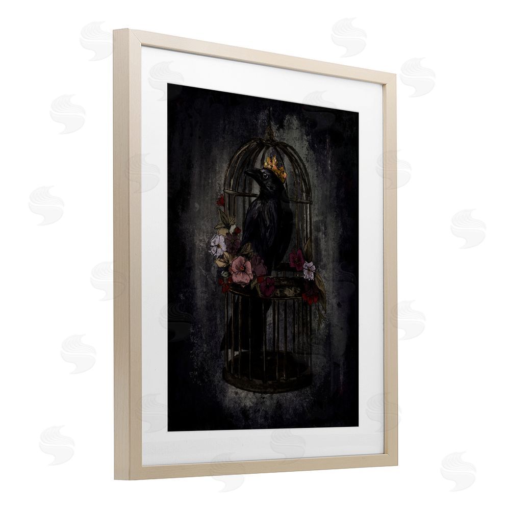 Denise Bartkus Raven King in Cage Birch Framed Print Under Glass with White Mat Wall Art