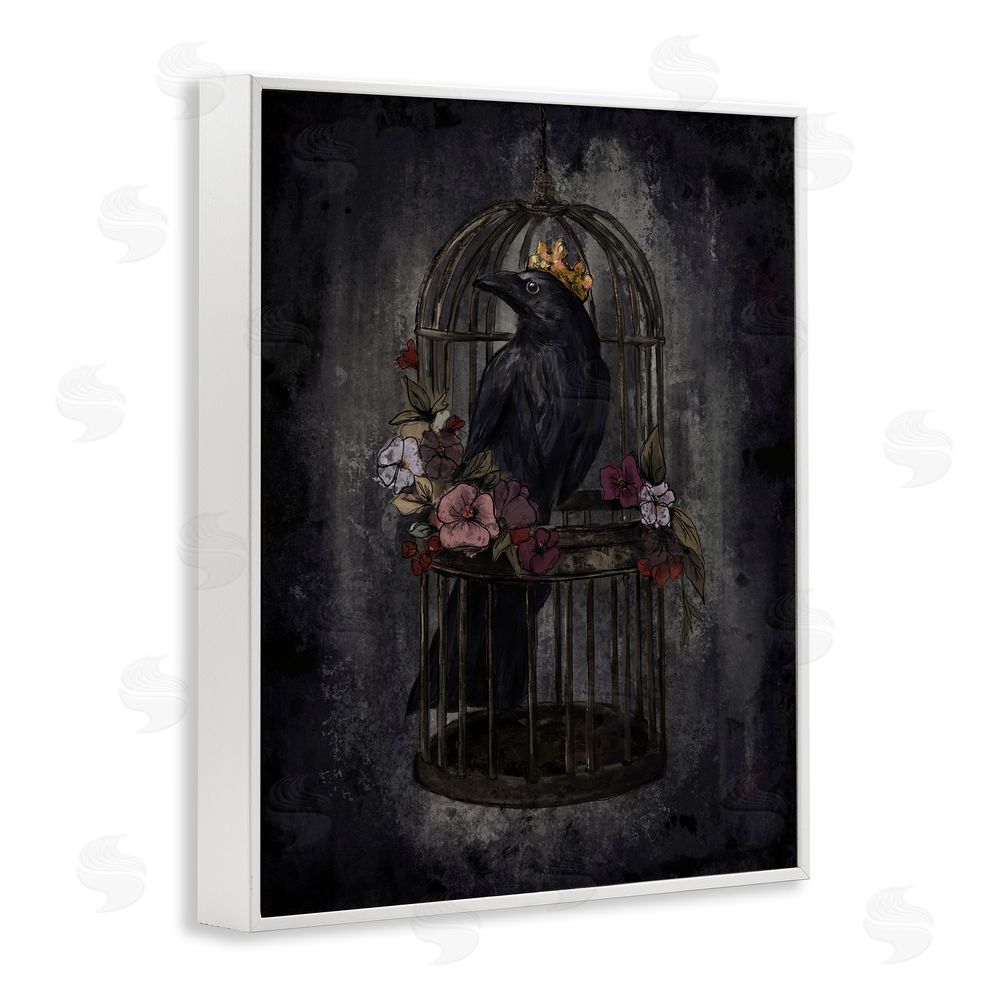 Denise Bartkus Raven King in Cage White Framed Giclee Wall Art Print