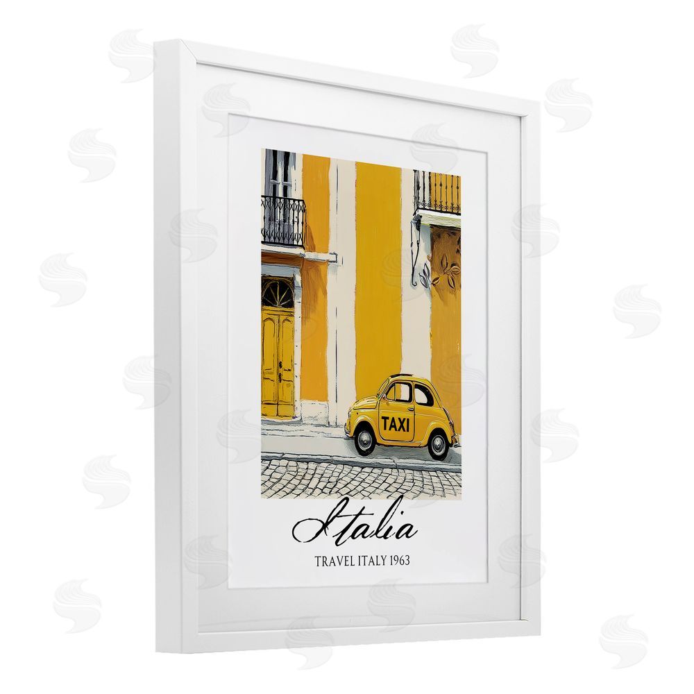 Annabelle Hall Travel Italia Taxi White Framed Print Under Glass Wall Art