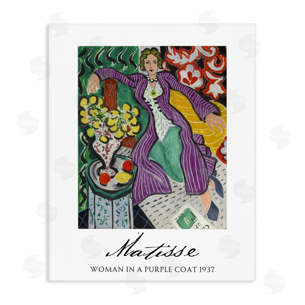 Vintage Hustle Matisse Woman In Purple Coat Stretched Canvas Wall Art Print
