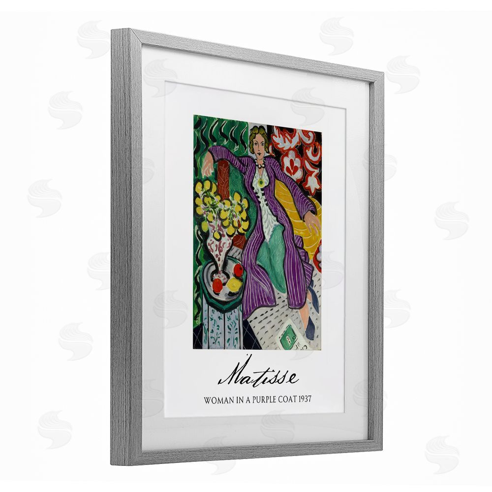 Vintage Hustle Matisse Woman In Purple Coat Gray Framed Print Under Glass Wall Art