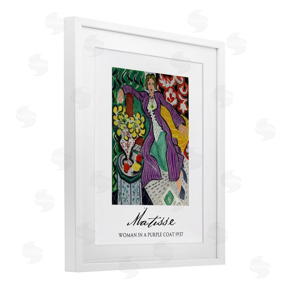 Vintage Hustle Matisse Woman In Purple Coat White Framed Print Under Glass Wall Art
