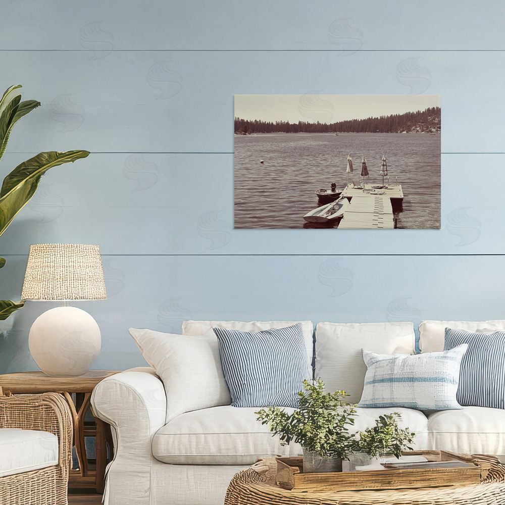 Gemma Bardot Vintage Lake Life Dock Stretched Canvas Wall Art Print in Room