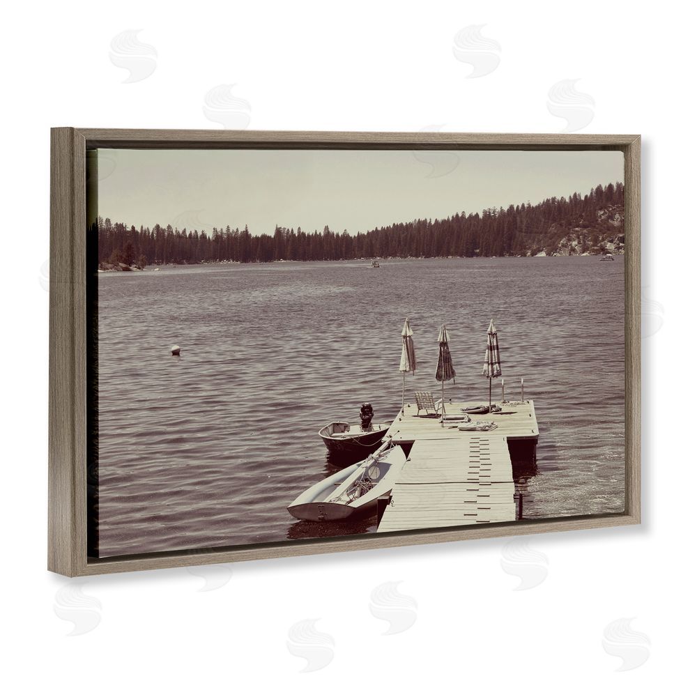 Gemma Bardot Vintage Lake Life Dock Brown Floating Frame Canvas Wall Art Print