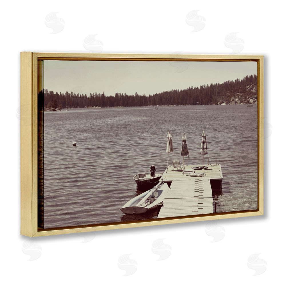 Gemma Bardot Vintage Lake Life Dock Gold Floating Frame Canvas Wall Art Print