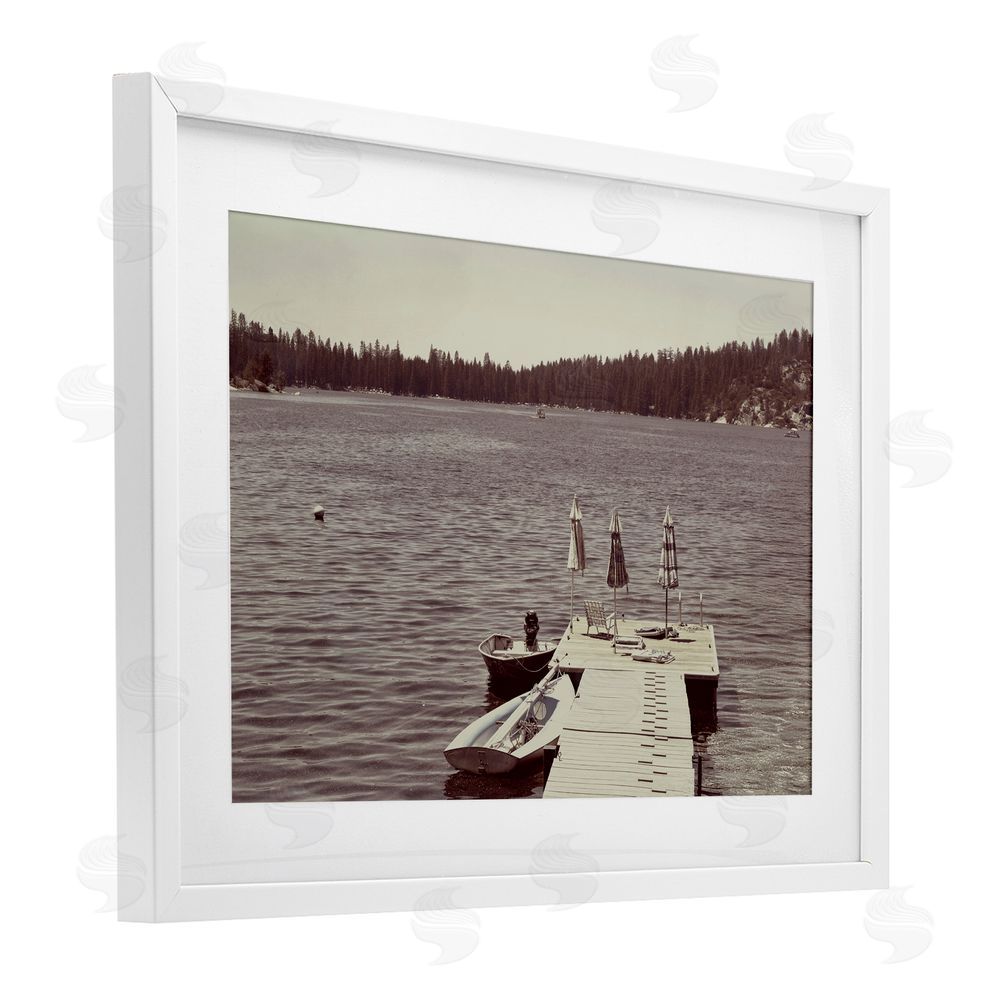 Gemma Bardot Vintage Lake Life Dock White Framed Print Under Glass Wall Art
