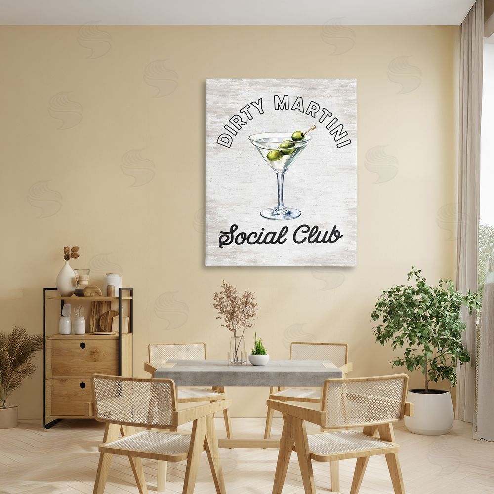 Lettered and Lined Dirty Martini Social Club Stretched Canvas Wall Art in Room
