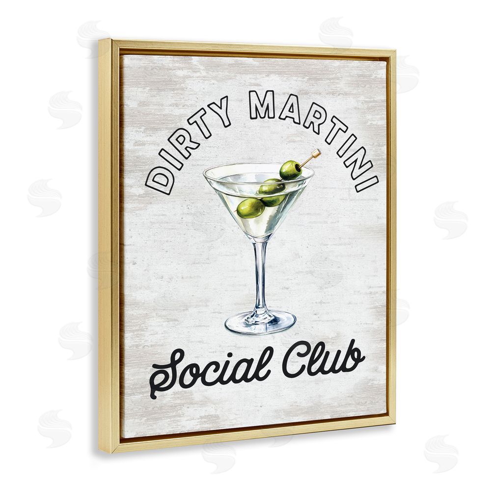 Lettered and Lined Dirty Martini Social Club Gold Floating Frame Canvas Wall Art Print