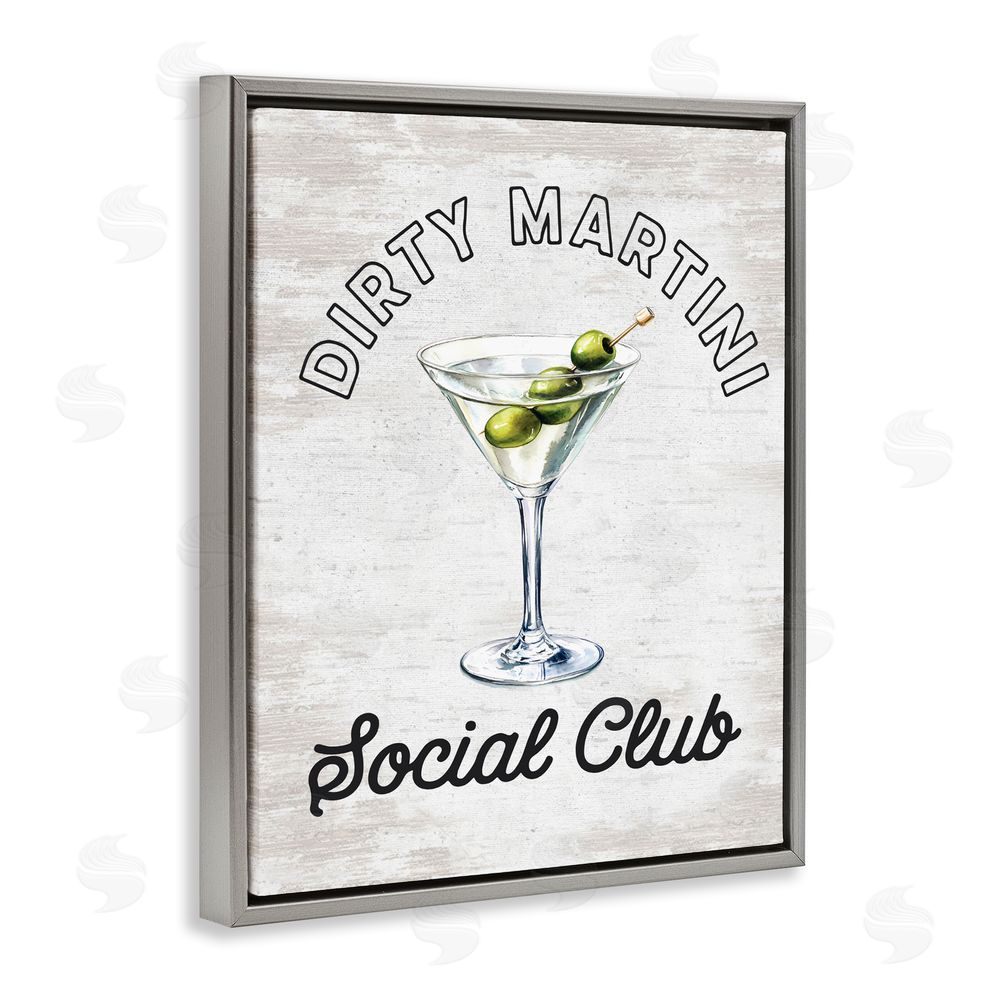 Lettered and Lined Dirty Martini Social Club Gray Floating Frame Canvas Wall Art Print