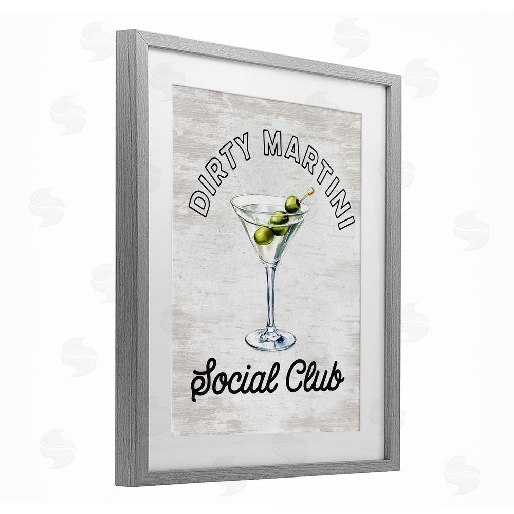 Lettered and Lined Dirty Martini Social Club Gray Framed Print Under Glass Wall Art