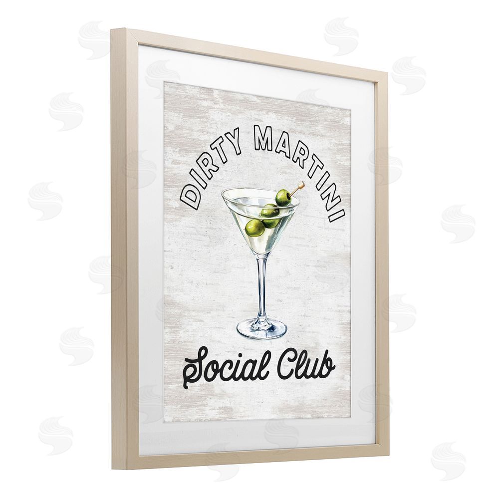 Lettered and Lined Dirty Martini Social Club Brown Framed Print Under Glass Wall Art