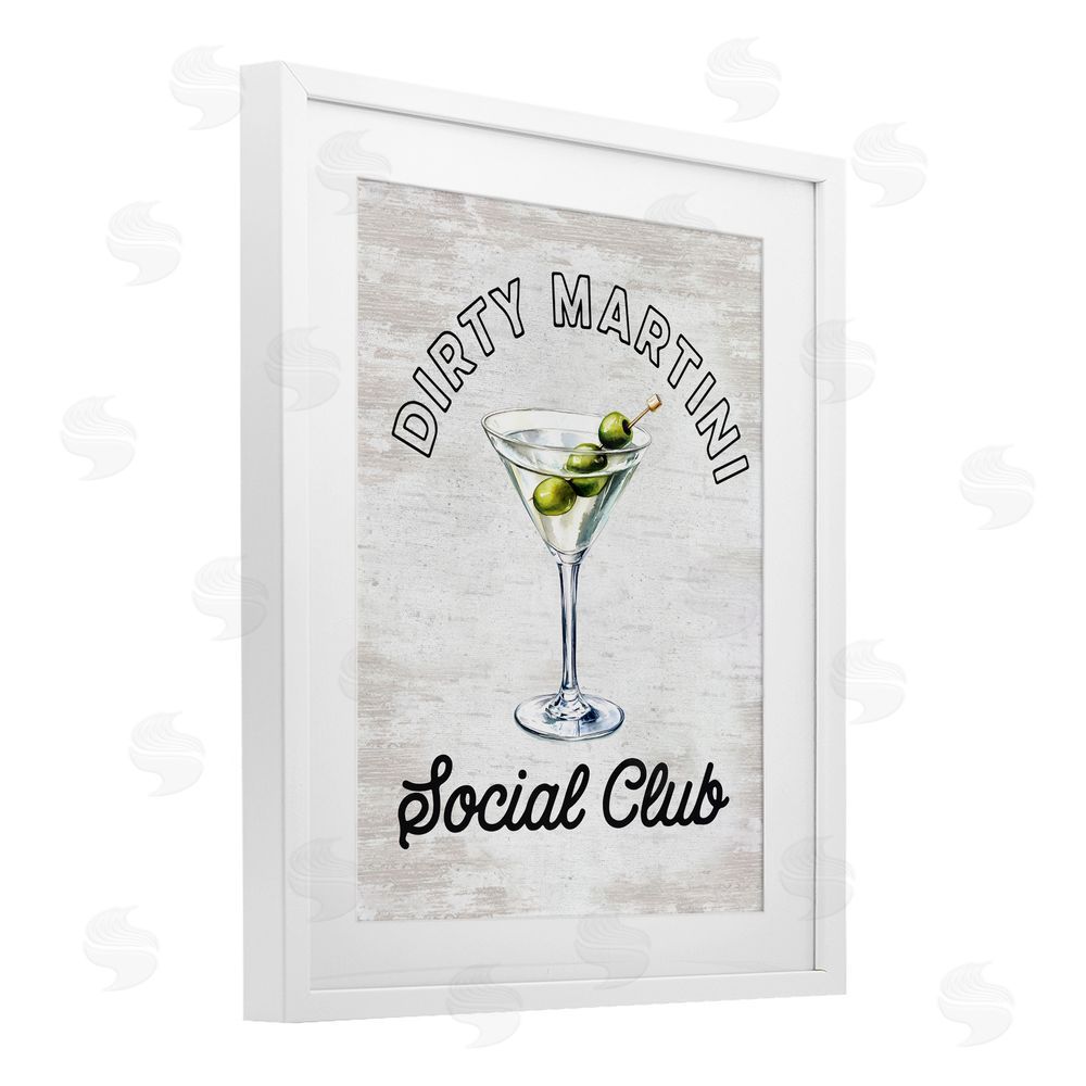 Lettered and Lined Dirty Martini Social Club White Framed Print Under Glass Wall Art