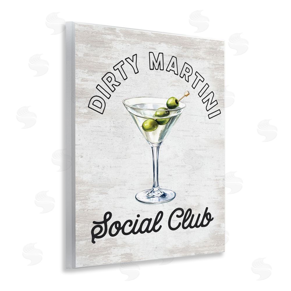 Lettered and Lined Dirty Martini Social Club Wall Plaque with Fixed Lithograph Print