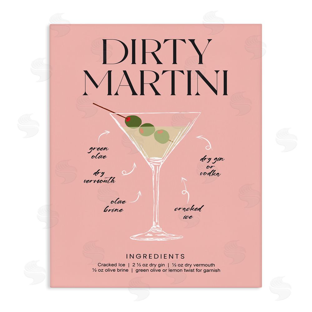 Lettered and Lined Dirty Martini Pink Recipe Stretched Canvas Wall Art