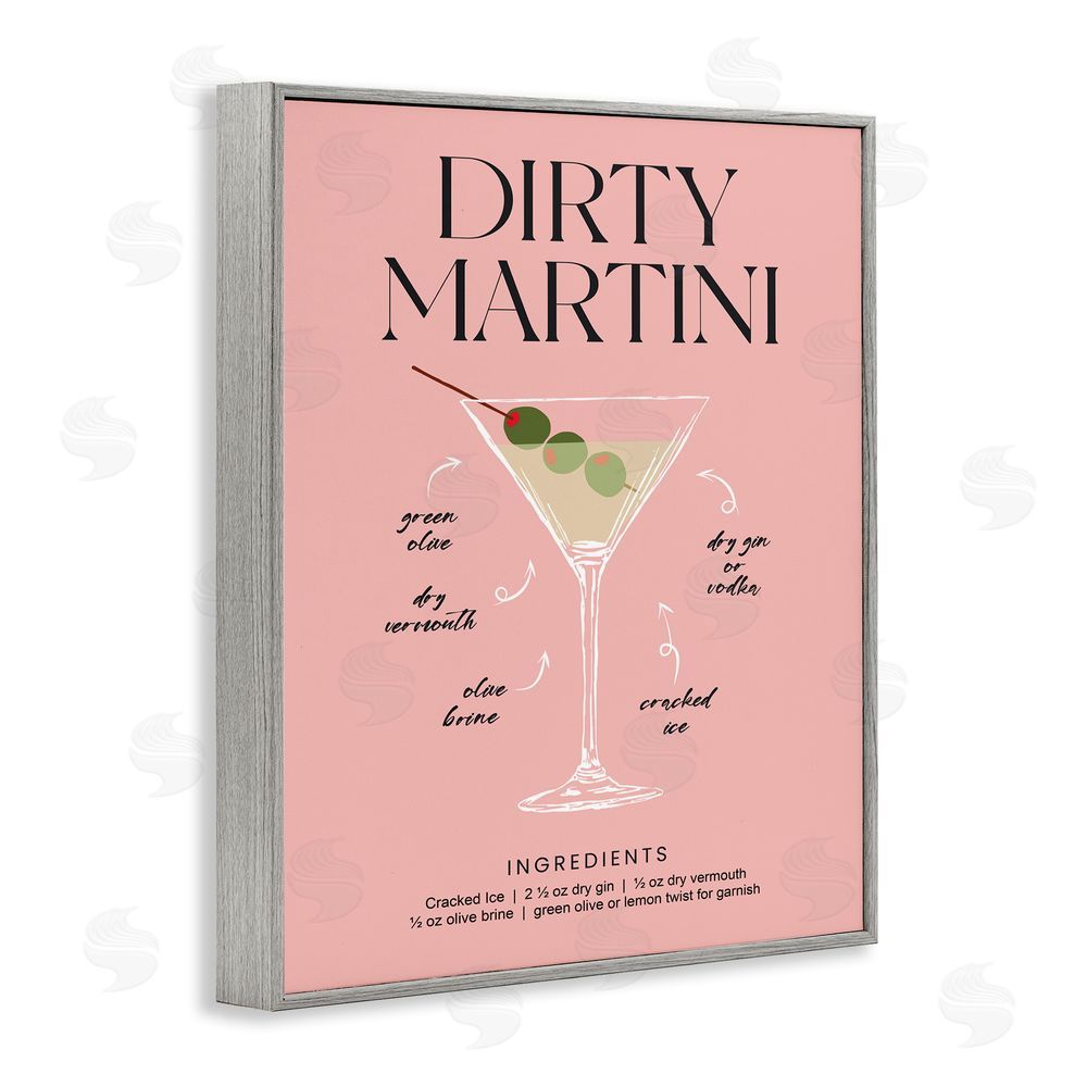 Lettered and Lined Dirty Martini Pink Recipe Gray Framed Giclee Wall Art Print