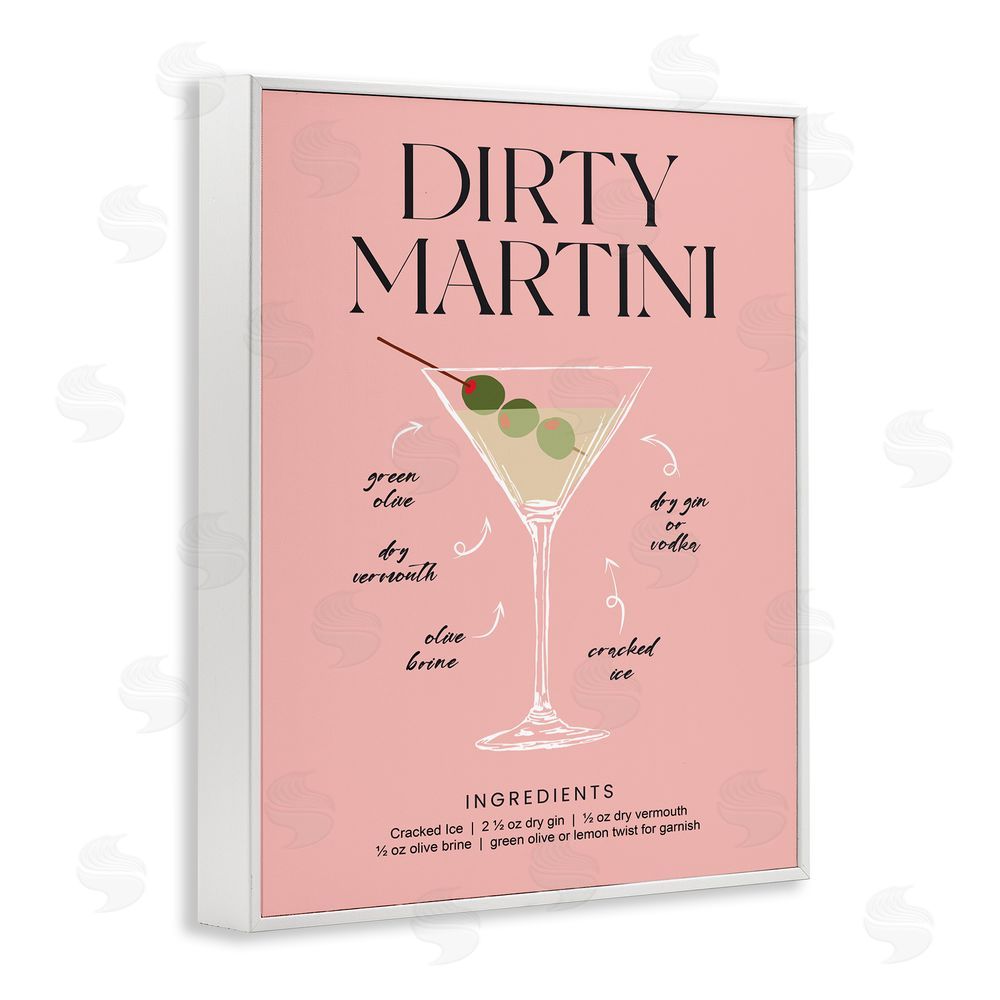 Lettered and Lined Dirty Martini Pink Recipe White Framed Giclee Wall Art Print